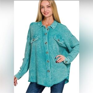 Zenana Outfitters Turquoise Waffle Knit Top/ Shacket